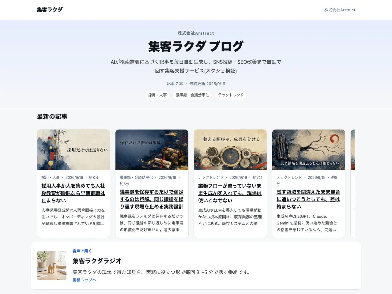 ブログトップのレイアウト「ショーケース」の実画面